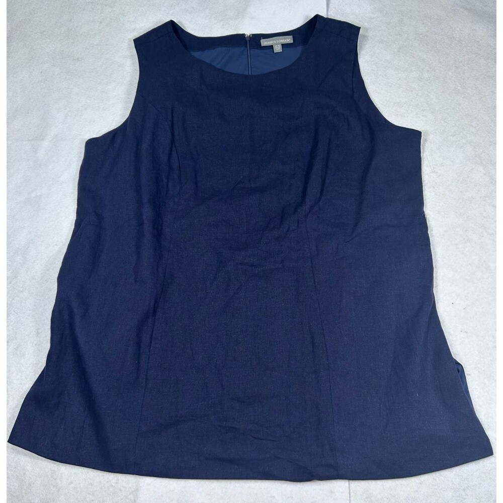 Jessica London Navy Blue Linen Blend Sleeveless Tie Back Top Blouse Plus Size 24